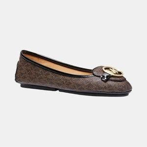 Micheal Kors Lillie Flats Brown Black Slides Slip Ons Neutral Dress Shoes Preppy